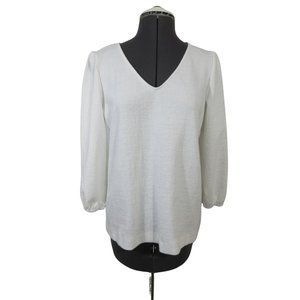 Rose + Olive ribbed textured 3/4 sleeve  v-neck blouse,‎ top M